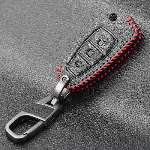 New Design Leather Car Key Holder Cover For Ford Ecosport Kuga Key Case For Focus 3 4 Escape Edge Mondeo S-MAX Flip Folding Key