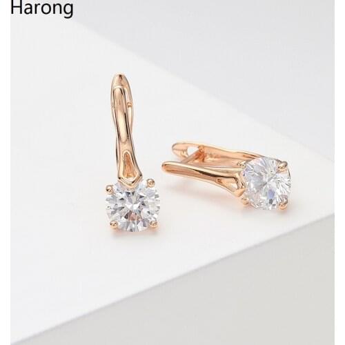 Copper Luxury Non-fading Stud Earrings Round Zircon Crystal Shiny Earrings Jewelry Accessories For Woman Girl Wedding Party Gift
