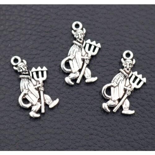 10pcs Silver Color Devil Metal Pendant, Yaksha An Evil Spirit Charm, Night Elf Charm, Halloween Charm, Silver Plated 26*15mm