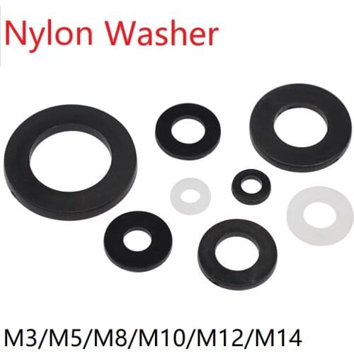 50pcs Nylon Washer M3 M5 M8 M10 M12 M14 Plastic Seals Spacer Plated Flat PA66 Insulation Plain Round O Ring Gasket White Black