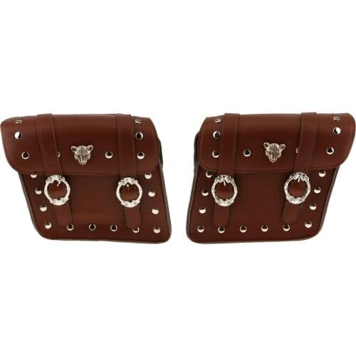 Pair PU Leather Motorcycle Bike Side Saddle Bag Panniers Khaki for Harley