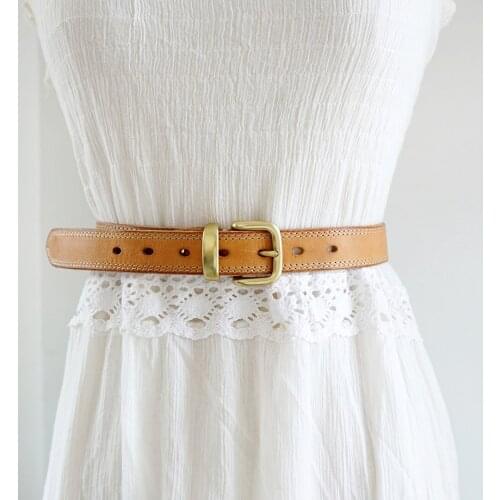 Womens Belt Luxury 100% Genuine Leather High-grade Copper Pin Buckle Vintage Handmade Cinturones Para Mujer Women Cowskin Strap