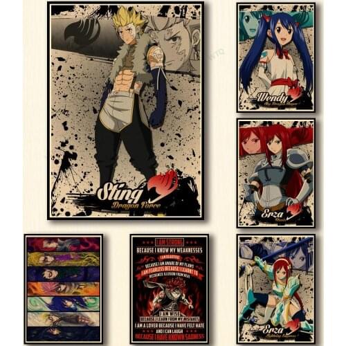 WTQ Retro Poster Anime Posters Fairy Tail Wall Decor Canvas Painting Wall Art Picture for Living Room Decoration Home Deco