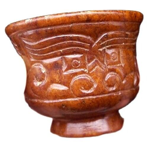 Gaogu jade animal pattern hand ornament jade wine cup ornament Xiuyu antique jade bowl ornament household pen wash