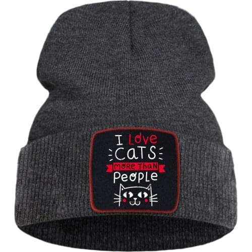 Hats I Love Cats More Than People Print Hats Men Winter Warm Hip Hop Unisex Knitted Hat Solid Color Simple Caps For Boys