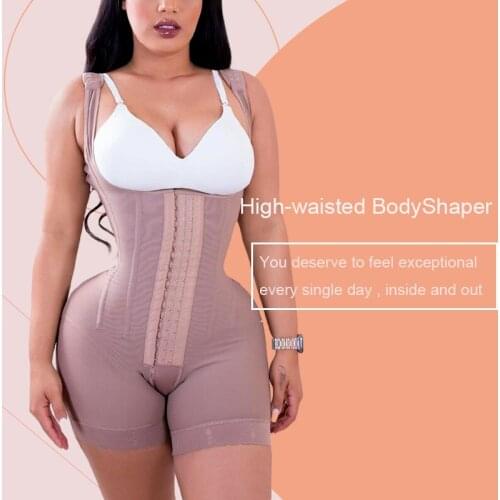Double Compression Garment Abdomen Control HOOK AND EYE CLOSURE Waist Trainer Adjustable Bodysuit Open Chest Body Shaper