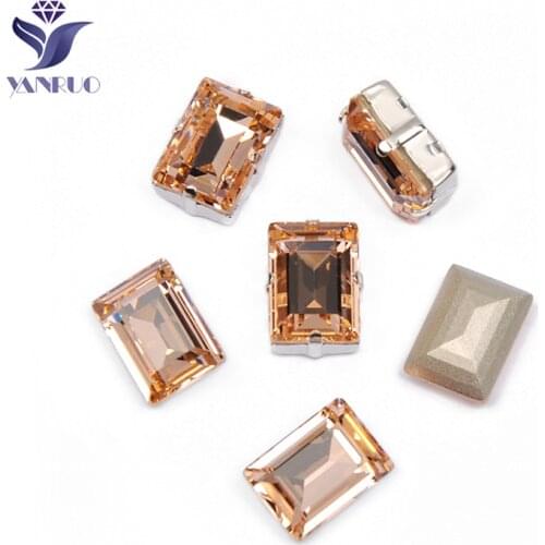 YANRUO 4527 Step Cut Light Peach Rhinestones Sewn Rhinestones Stones For Clothing Glass Sewing Strass Dress Decoration Beads