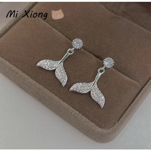 Mi Xiong 925 Sterling Silver Stud Earrings Womens Fish Tail Luxury Jewelry Fine Diamonds Exquisite Elegant Party Wedding Charm