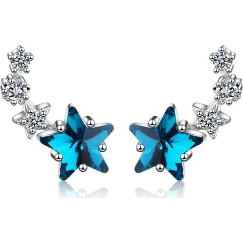 Blue Star Crystal 925 Sterling Silver Stud Earring For Women Zircon Fashion Korean Trendy Earrings Jewelry Oorbellen