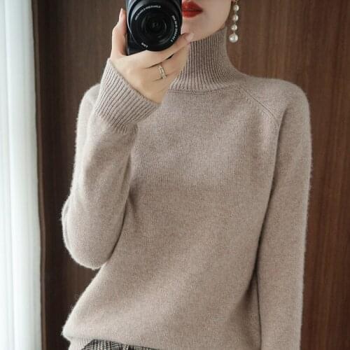 2021 New Solid Color High Collar Jumpers Knit Female Long Sleeve Thick Loose Pullover Cashmere Sweater Women Winter Cashmere