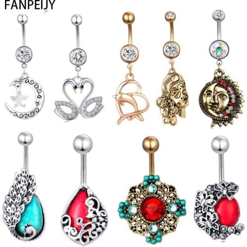 Fanpeijy Dangle Navel Belly Button Rings Surgical Steel Girl Woman Body Jewelry Piercing Belly Barbell Nombril Drop Shipping
