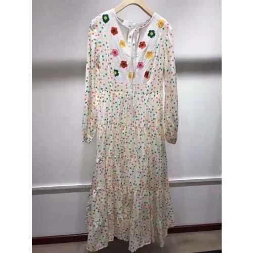 Newest Fashion Long Dress 2021 Spring Summer Women O-Neck Sweet Color Polka Dot Print Embroidery Long Sleeve Casual Loose Dress