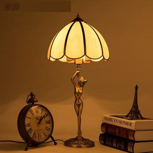 2017 Paris Antique Art sculpture table Lighting study work stand Lamps Parlor Bedroom Copper Beauty desk Light Modern E14*2 Led