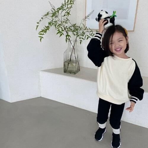 2021 Lnfant Baby Spring And Autumn Leisure Two-Piece Suit Male And Female Baby Color Matching Sweater Two-Piece Suit