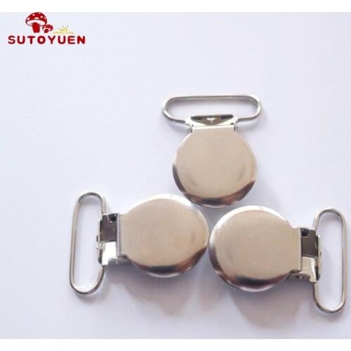 50pcs/lot 1'' 25mm Lead Free Silver Round Metal Suspenders Clips Baby Pacifier clips Holder for Baby Pacifier Teether Chain Toy