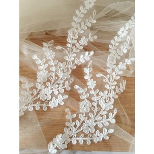 5 pairs ivory cotton alencon lace applique for bridal accessories, bridal applique wedding applique 11 x 38 cm