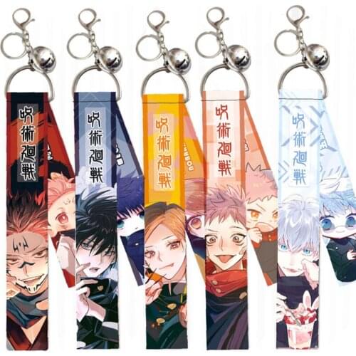 Anime Jujutsu Kaisen Lanyard Strap Keychain Key Ring Cartoon Figure Gojo Satoru Yuji Itadori Streamer Backpack Pendant Keyrings