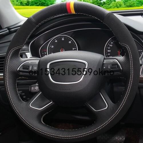DIY Black Leather Suede Steering Wheel Cover For Audi Q7 2012-2015 Q3 Q5 2013-2016 A4 (B8) 2014 2015 A6 (C7) 2014-2016