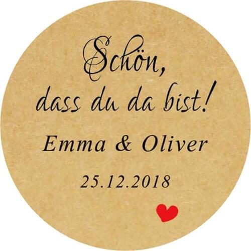DouxArt 100 Pieces Custom Personalized, Schon dass du da bist Wedding Favors Stickers, 40mm Wedding Decoration Labels Seals P141