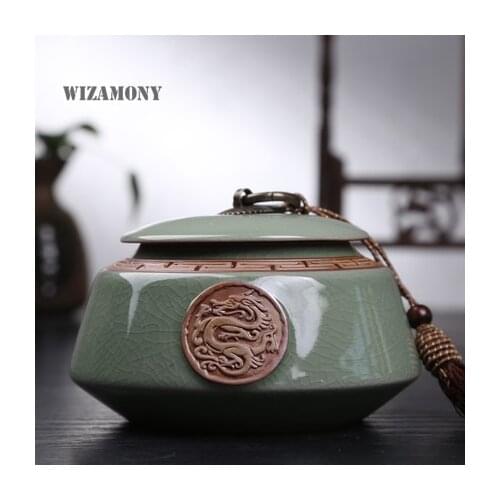 Dragon Hot Sale Top Grade Crackle Glaze Longquan Celadon Ceramics Capacity Eco-Friendly Tea Caddy Tea Canister Tea Porcelain Jar