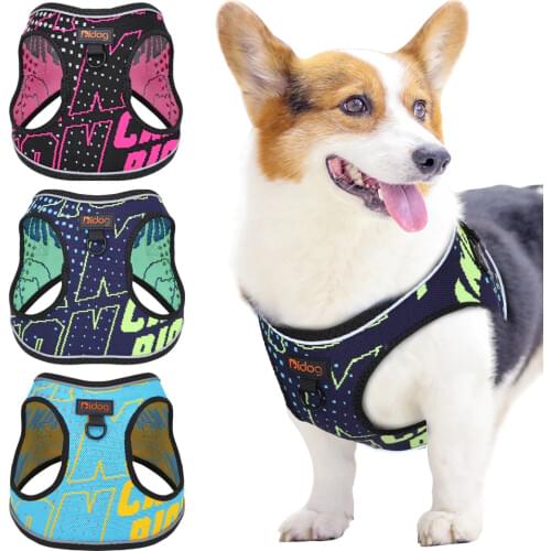 Nylon Printed Pet Dog Harness Vest Adjustable No Pull Puppy Dog Cat Harness Reflective For Small Medium Dogs Chihuahua Pug