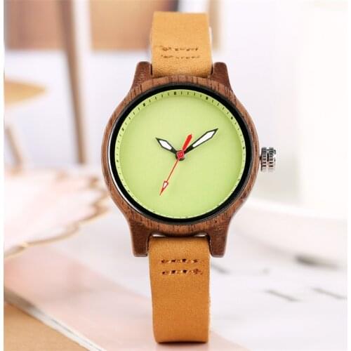 Elegant Womens Wood Watch Quartz Timepiece Genuine Leather Wristwatches Stylish Casual Lady Watches reloj femenino New 2019