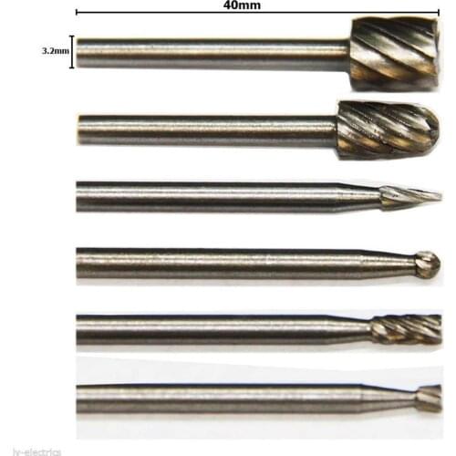 HSS Rotary Multi Tools Burr Routing Router Bit Mill Cutter Attachment Compatible for Dremel 6PCS