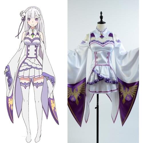 Re Zero Cosplay Life in a Different World from Zero kara Hajimeru Isekai Seikatsu Emilia Cosplay Costume Dress