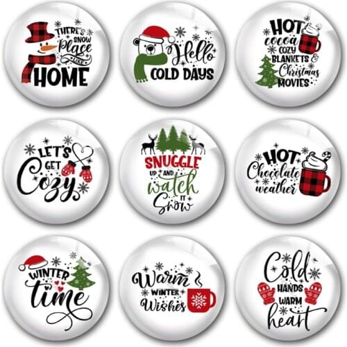 Handmade Merry Christmas Snow Home Cold Winter Round Photo Glass Cabochons Demo Flat Back DIY Jewlery Making Findings Accessory