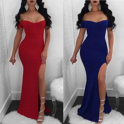 Summer Fashion Sexy Womens Dress, Zipper, Open Back, One-Shoulder Solid Color High Slit Fishtail Skirt