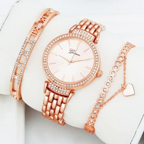 GINAVE Hot Selling Womens Diamond Watches, Quartz Watches, Watches, Bracelets, Bracelets Three-piece Set