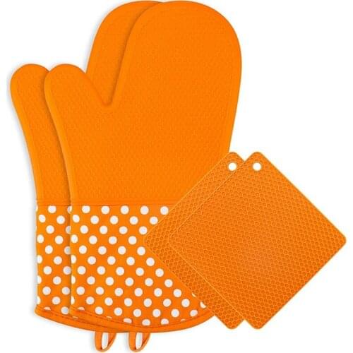 Silicone Oven Gloves and Pot Holder Set, Oven Gloves and Silicone Saucer, Anti-Slip Heat Resistant Suitable