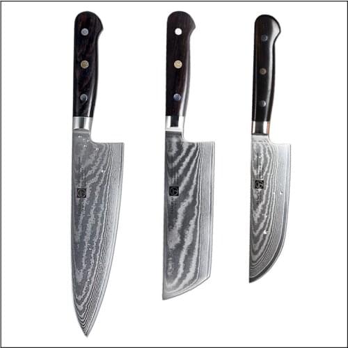 FANGZUO 8"6.5"5" Japanese chef knife set 3 pcs Damascus VG10 steel kitchen knives sets Cleaver Paring Santoku Slicing utility