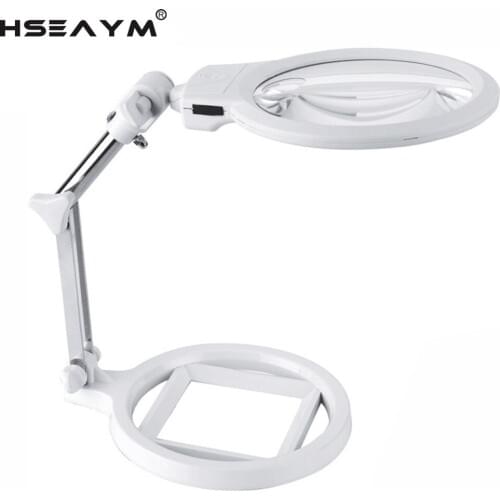 2.5X LED Metal Bracket Scale Magnifier Lamp Desk Desktop Foldable Magnifying Glass Loupe