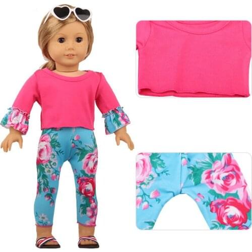 2021 New Pattern Clothes Two Piece Iong Sleeve Printed Pants Fit 18 Inch American&43cm Baby New Born Doll Clothes Accessories