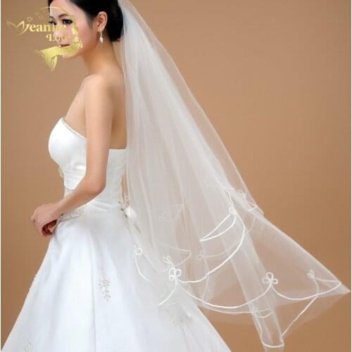 140cm Wholesale Cheap Simple Tulle Wedding Veils Ribbon Edge Bridal Accesories White Ivory Wedding Veils ACCESSORIES OV32000