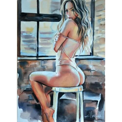 ORIGINAL ART LARGE oil PAINTING BY ELLECTRA RED NUDE EROTIC