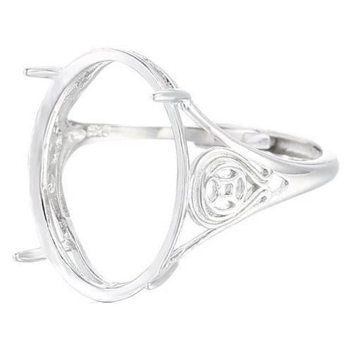 Ring Base for 13x18mm Oval Cabochons Ring Setting White Gold Plated 925 Silver Adjustable Ring Blank SR0216