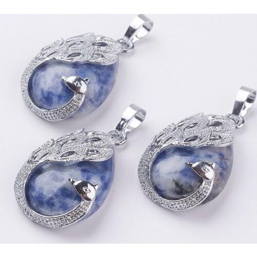 1pcs Natural Blue Spot Jasper Black Agate Abradorite Stone Pendants DIY Earring Necklaces Jewelry Making Accessories