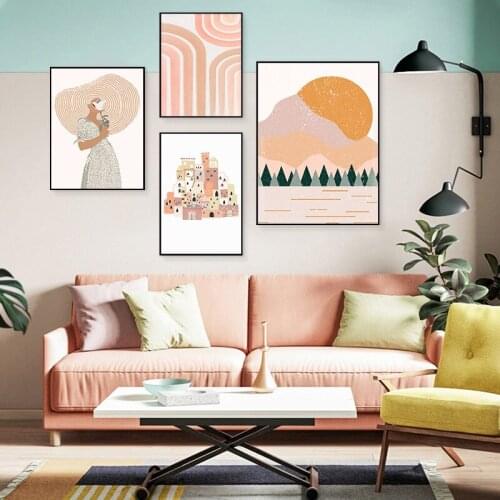 Scandinavian Anime Posters Wall Room Home Decoration Abstract Minimalist Art Pink Landscape Still Life Modern Picture Painting