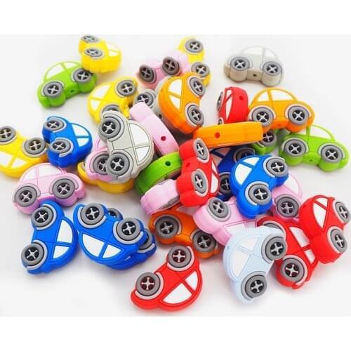 Chenkai 50PCS Silicone Car Beads Baby Cartoon Teething BPA Free For DIY Infant Soothing Pacifier Nursing Bracelet Toys Accessory