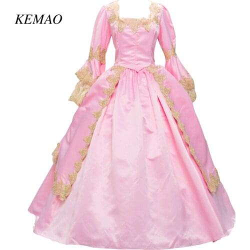 Pink Marie Antoinette Renaissance Brocade Dress Ball Gown Reenactment Costume
