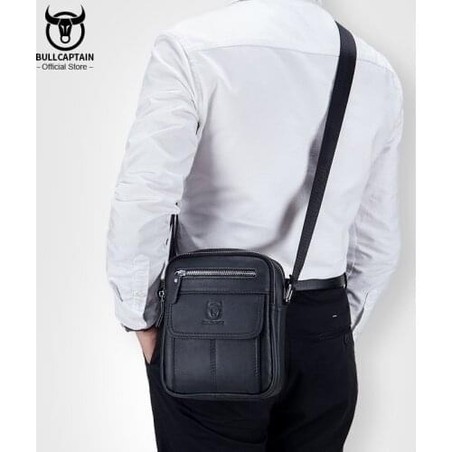 Brand Authorized Mens Shoulder Bags Real Cow Leather Business Travel Mini Messenger Bag Phone Pouch Zipper Handbag Trendy 2021