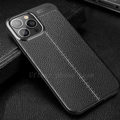 Uftemr Shockproof Case for IPhone 13 Pro Max 13 Mini Leather Texture Soft Silicone Phone Back Cover for IPhone 12 Pro Max 11