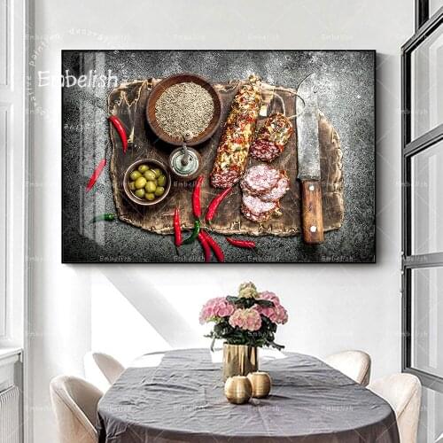 Embelish Salami With Spices peppers Cool Vintage Wall Art Pictures Modern Home Kitchen Poster HD Print Canvas Restauran Painting