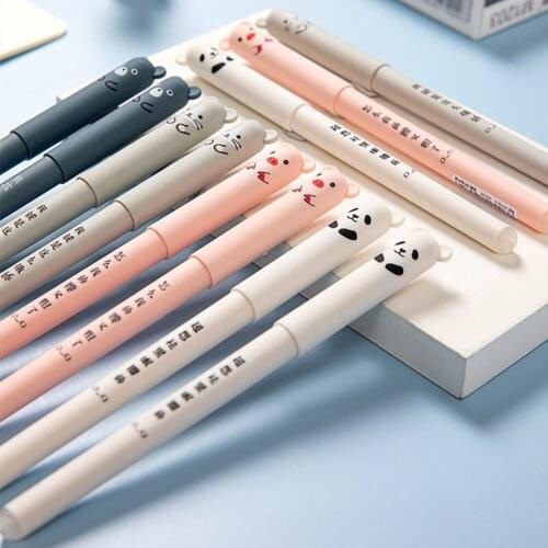 12Pcs/box Kawaii animal Erasable Gel Pen School Office Supplies Stationery Gift 0.35mm Blue Black Ink