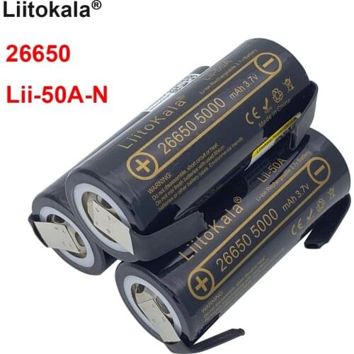 2020 High Capacity LiitoKala 3.7V 26650 5000mah Li-ion Rechargeable Battery Lii-50A-N 26650 battery for Flashlight + DIY nickel
