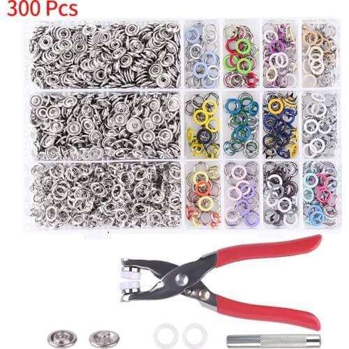 300 Sets Metal Button Plier Press Tools for 9.5mm Metal Snap Buttons Fasteners Press Rivets Poppers Baby Sliders Buckles Snap