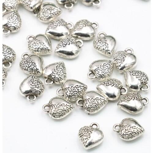 Charms 10pcs Heart Pendant Antique Tibetan Silver-color Spacer Accessories Finding DIY Bracelet Necklace Jewelry 10X12mm A305