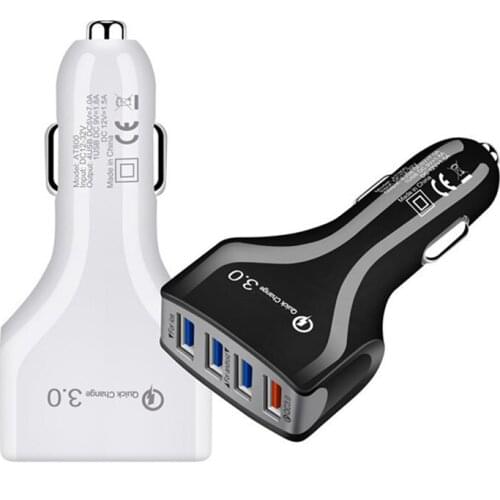 QC3.0 Car Phone Charger Black White Multi-function Charger Fast Car Charger USB Cigarette Lighters Socket 4-Port Adapter